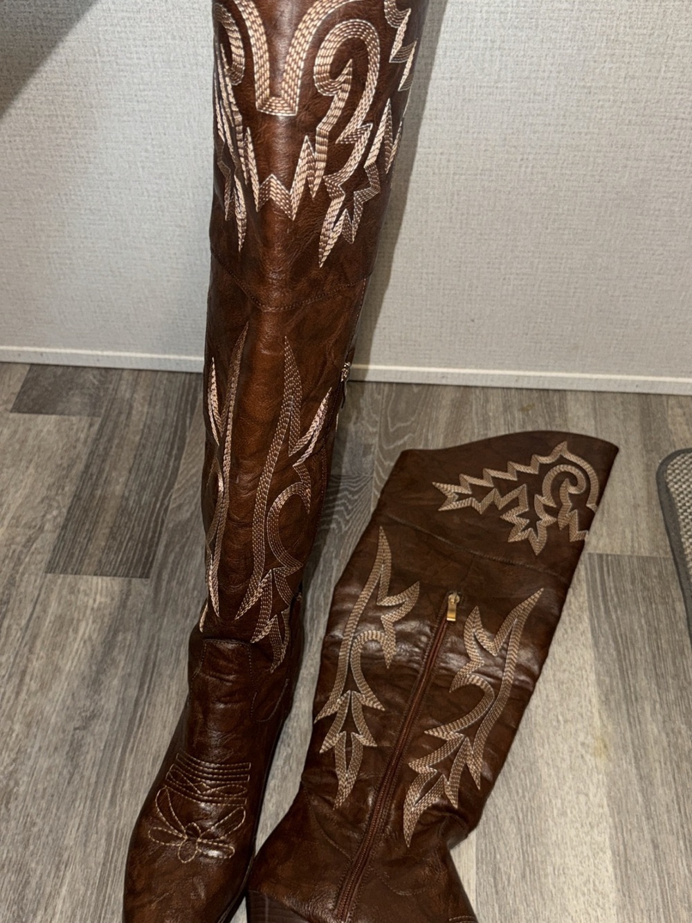Brown Embroidered Tall Western Boots